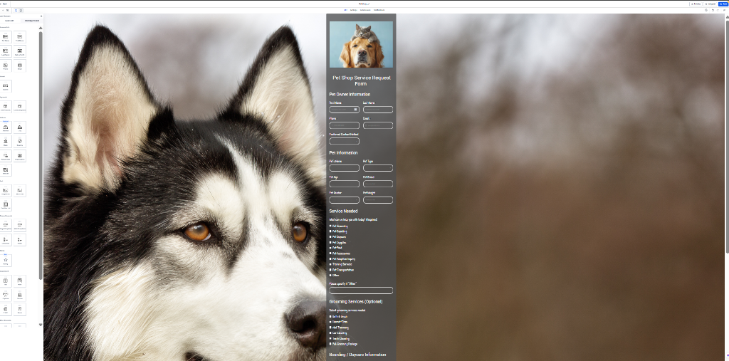 Pet Shop Service Request Form screenshot